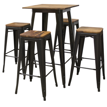 AMERIHOME Pub Table Set, 24" With Rosewood Top and Metal Legs, Seats 4 HCPUBSET